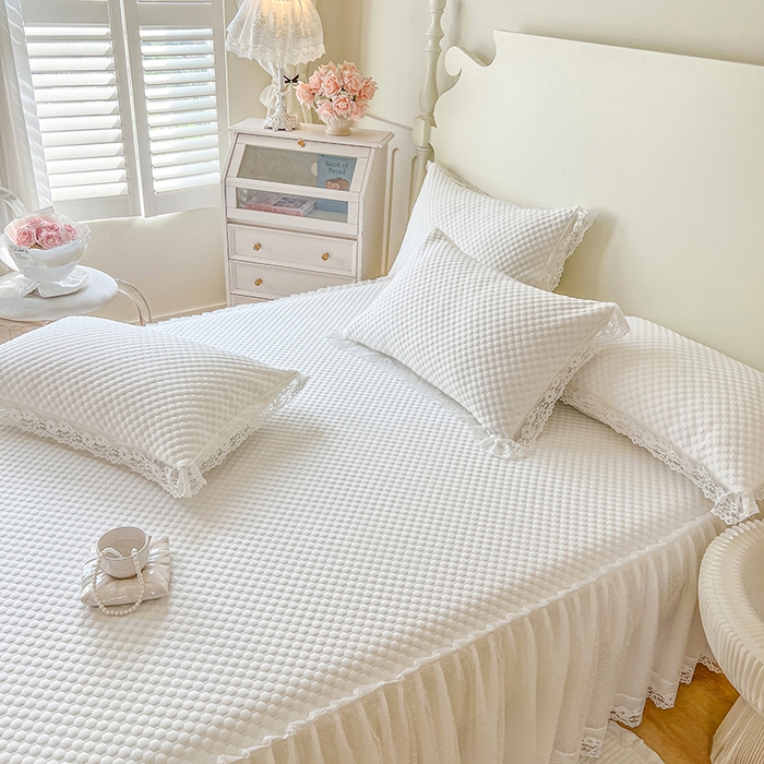 91家纺网 家纺一手货源 找家纺 网红馆（ck家纺） 2025新款床笠式床裙豆豆凉席--简单爱 月白