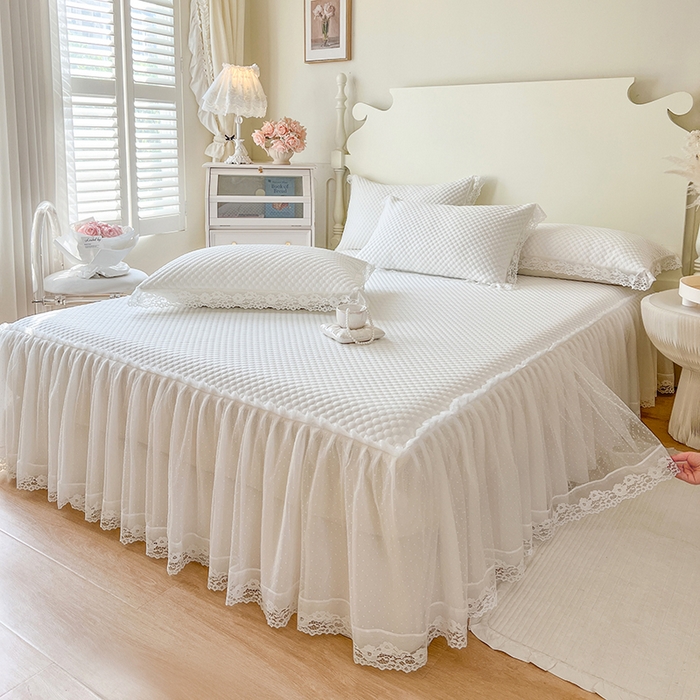 91家纺网 家纺一手货源 找家纺 网红馆（ck家纺） 2025新款床笠式床裙豆豆凉席--简单爱 月白