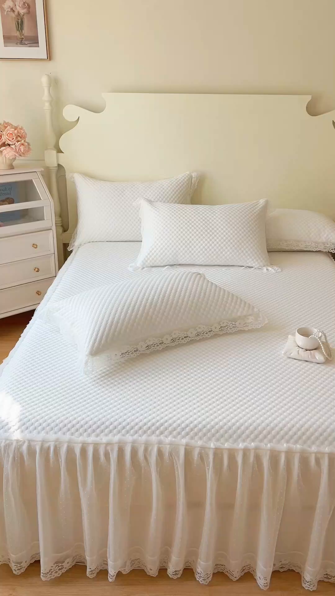 91家纺网 家纺一手货源 找家纺 网红馆（ck家纺） 2025新款床笠式床裙豆豆凉席--简单爱 月白