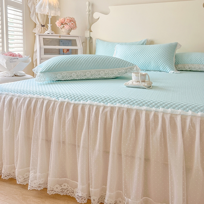 91家纺网 家纺一手货源 找家纺 网红馆（ck家纺） 2025新款床笠式床裙豆豆凉席--简单爱 云水蓝