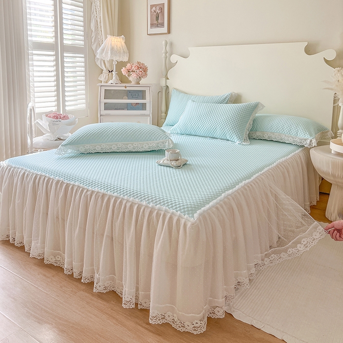 91家纺网 家纺一手货源 找家纺 网红馆（ck家纺） 2025新款床笠式床裙豆豆凉席--简单爱 云水蓝