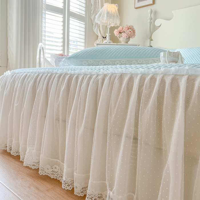 91家纺网 家纺一手货源 找家纺 网红馆（ck家纺） 2025新款床笠式床裙豆豆凉席--简单爱 云水蓝