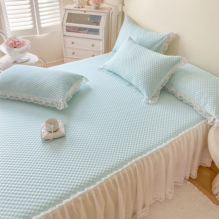 91家纺网 家纺一手货源 找家纺 网红馆（ck家纺） 2025新款床笠式床裙豆豆凉席--简单爱 云水蓝