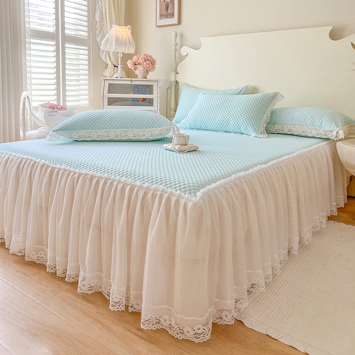 91家纺网 家纺一手货源 找家纺 网红馆（ck家纺） 2025新款床笠式床裙豆豆凉席--简单爱 云水蓝