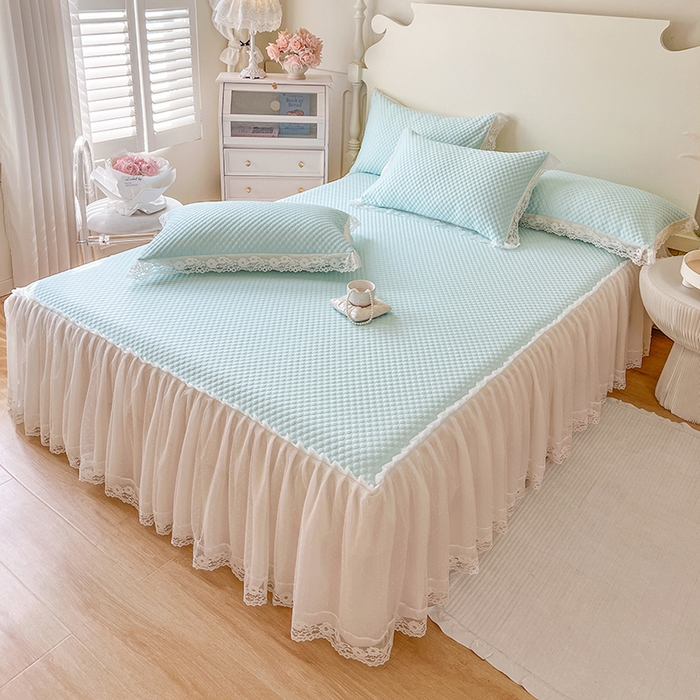 91家纺网 家纺一手货源 找家纺 网红馆（ck家纺） 2025新款床笠式床裙豆豆凉席--简单爱 云水蓝