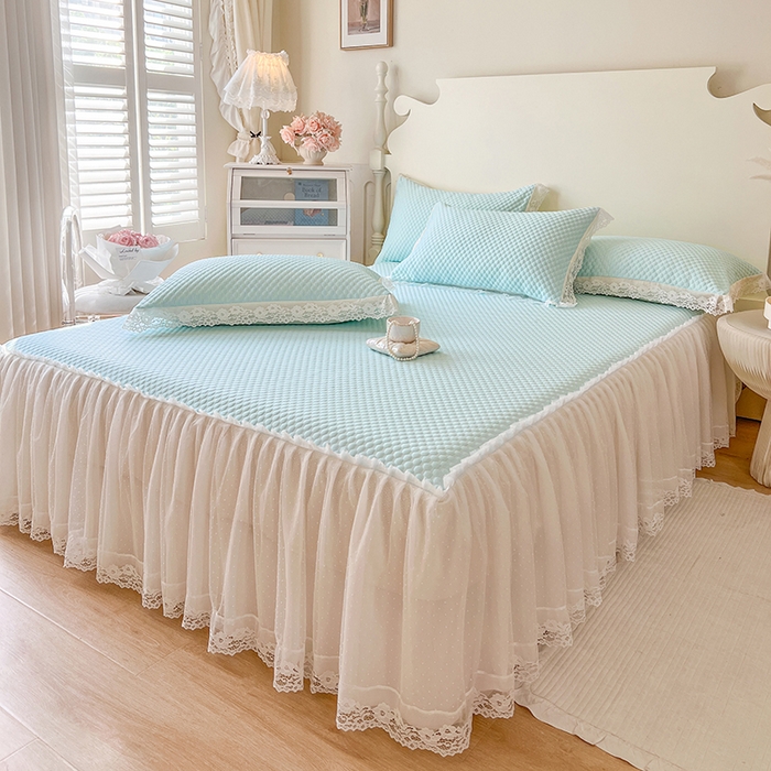 91家纺网 家纺一手货源 找家纺 网红馆（ck家纺） 2025新款床笠式床裙豆豆凉席--简单爱 云水蓝