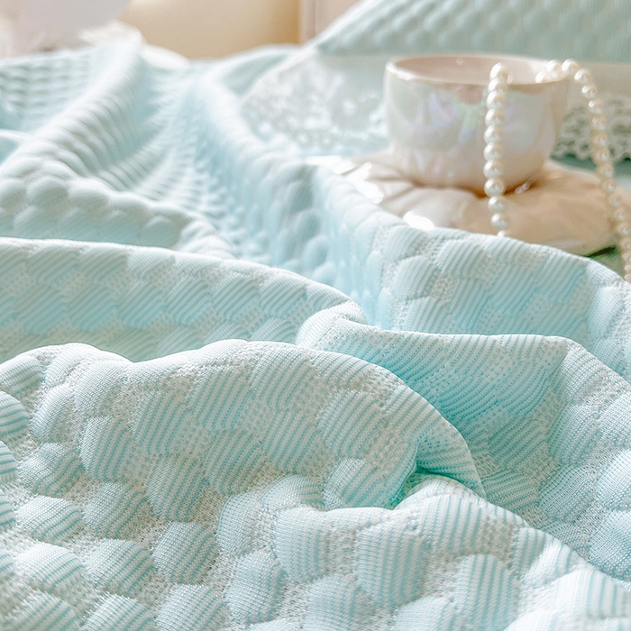 91家纺网 家纺一手货源 找家纺 网红馆（ck家纺） 2025新款床笠式床裙豆豆凉席--简单爱 云水蓝