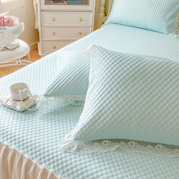 91家纺网 家纺一手货源 找家纺 网红馆（ck家纺） 2025新款床笠式床裙豆豆凉席--简单爱 云水蓝