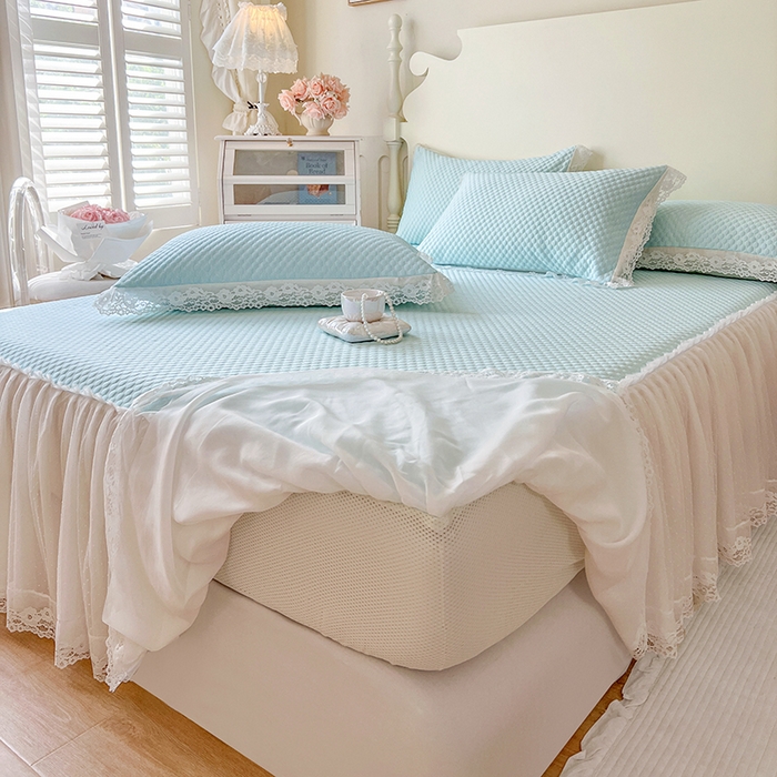 91家纺网 家纺一手货源 找家纺 网红馆（ck家纺） 2025新款床笠式床裙豆豆凉席--简单爱 云水蓝