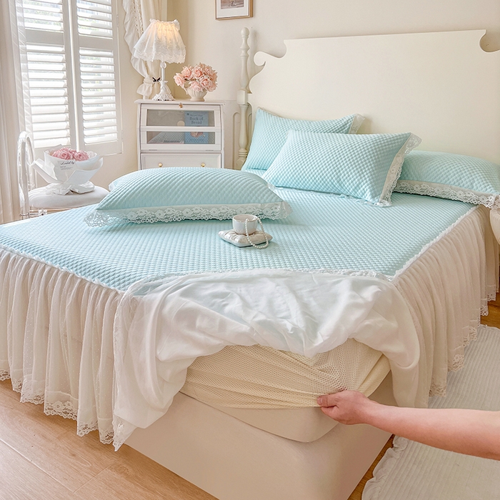 网红馆（ck家纺） 2025新款床笠式床裙豆豆凉席--简单爱 云水蓝