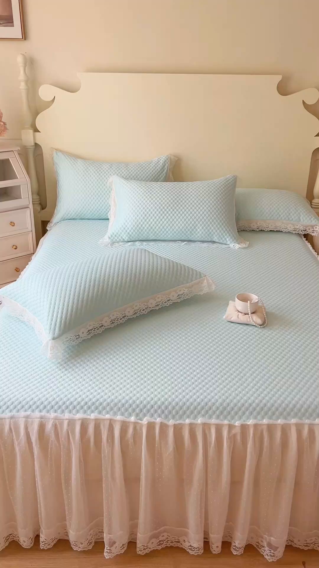 91家纺网 家纺一手货源 找家纺 网红馆（ck家纺） 2025新款床笠式床裙豆豆凉席--简单爱 云水蓝