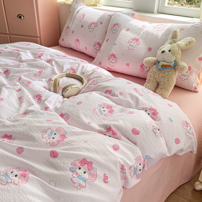 91家纺网 家纺一手货源 找家纺 温眠家纺 2025新款云感针织双层纱四件套 莓乐蒂