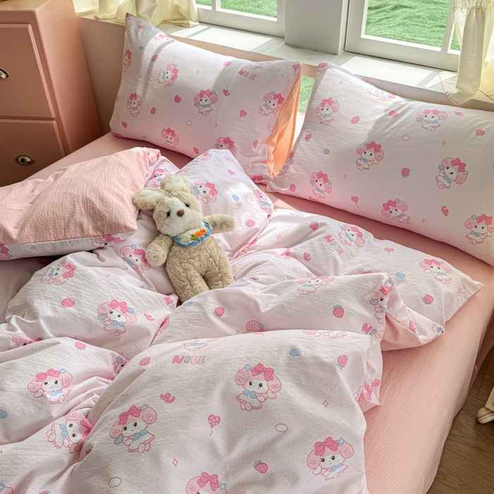 91家纺网 家纺一手货源 找家纺 温眠家纺 2025新款云感针织双层纱四件套 莓乐蒂