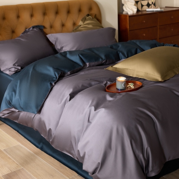 91家纺网 家纺一手货源 找家纺 天幕 2025新款60s素色双拼四件套 暮色烟雨