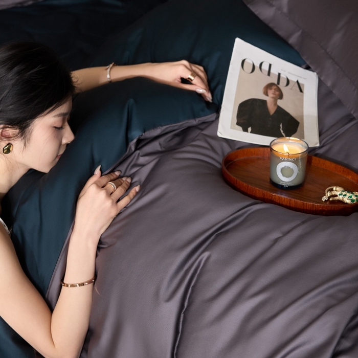 91家纺网 家纺一手货源 找家纺 天幕 2025新款60s素色双拼四件套 暮色烟雨