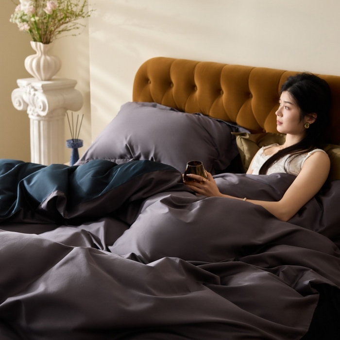 91家纺网 家纺一手货源 找家纺 天幕 2025新款60s素色双拼四件套 暮色烟雨