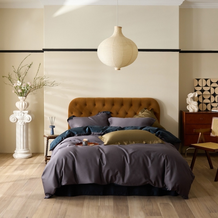 91家纺网 家纺一手货源 找家纺 天幕 2025新款60s素色双拼四件套 暮色烟雨,暮色烟雨