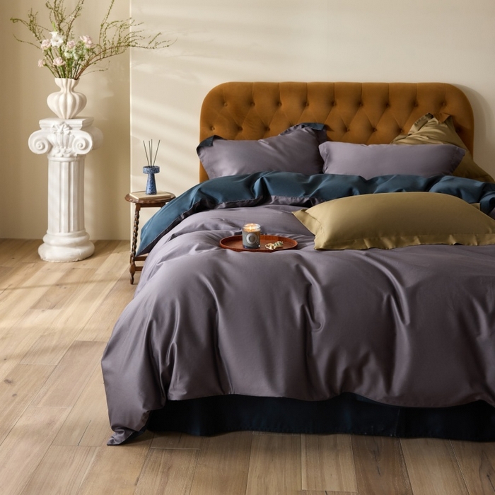 91家纺网 家纺一手货源 找家纺 天幕 2025新款60s素色双拼四件套 暮色烟雨