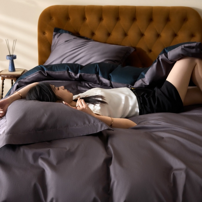 91家纺网 家纺一手货源 找家纺 天幕 2025新款60s素色双拼四件套 暮色烟雨