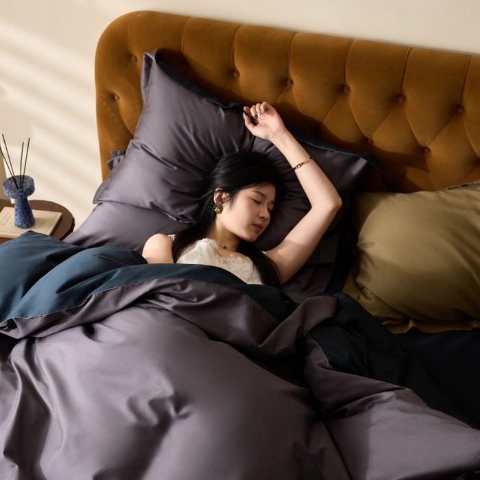 91家纺网 家纺一手货源 找家纺 天幕 2025新款60s素色双拼四件套 暮色烟雨