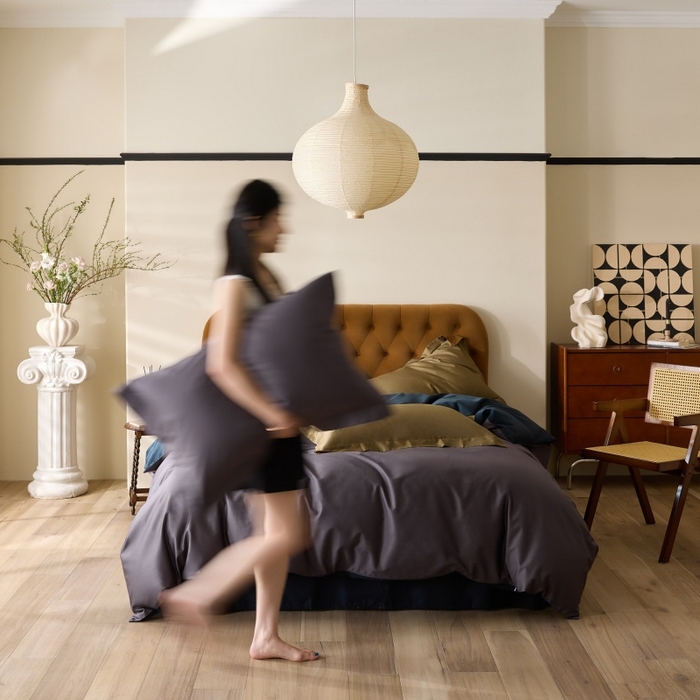 91家纺网 家纺一手货源 找家纺 天幕 2025新款60s素色双拼四件套 暮色烟雨