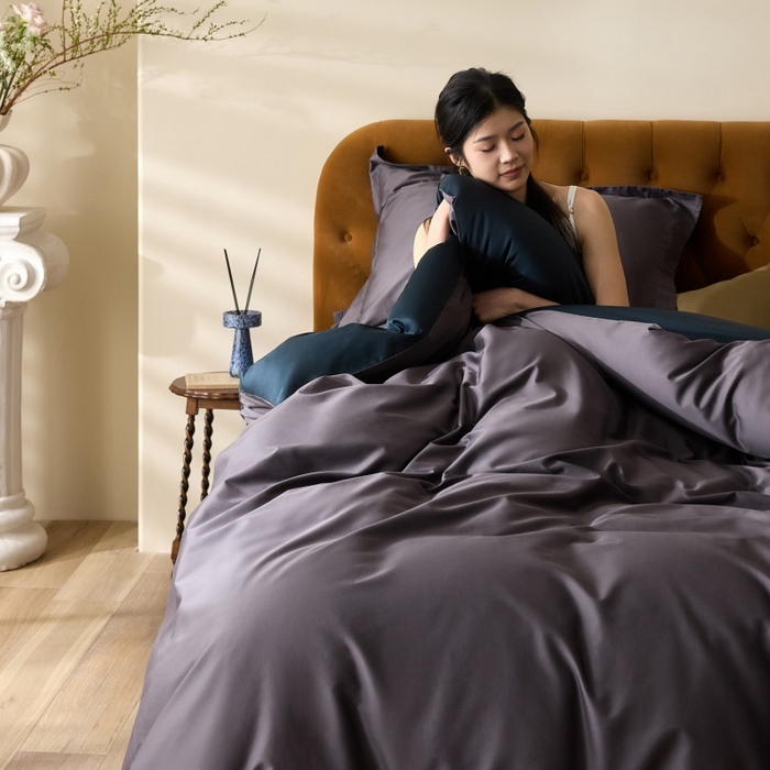 91家纺网 家纺一手货源 找家纺 天幕 2025新款60s素色双拼四件套 暮色烟雨