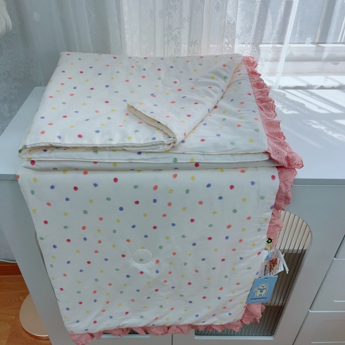 91家纺网 家纺一手货源 找家纺 暖居 2025新款法式韩系双面纯棉夏被约3.2斤空调被夏季薄被子可水洗跑量款 彩色波点