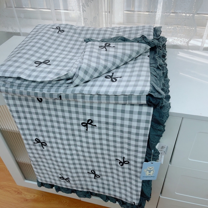 91家纺网 家纺一手货源 找家纺 暖居 2025新款法式韩系双面纯棉夏被约3.2斤空调被夏季薄被子可水洗跑量款 灰格蝴蝶结