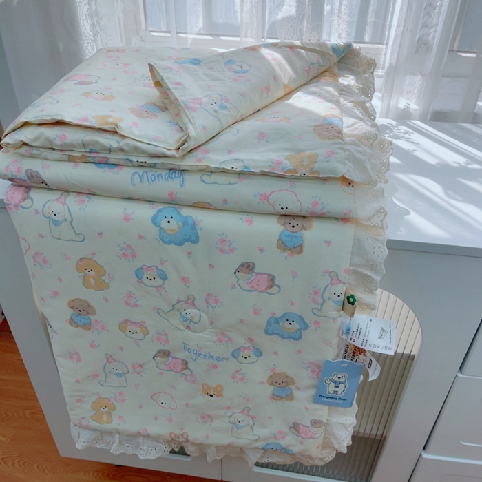 91家纺网 家纺一手货源 找家纺 暖居 2025新款法式韩系双面纯棉夏被约3.2斤空调被夏季薄被子可水洗跑量款 泡芙小狗