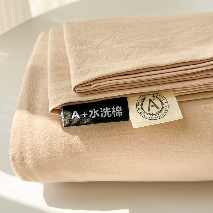 91家纺网 家纺一手货源 找家纺 温眠家纺 2025新款A类水洗棉色织单床单系列-叠拍 奶茶