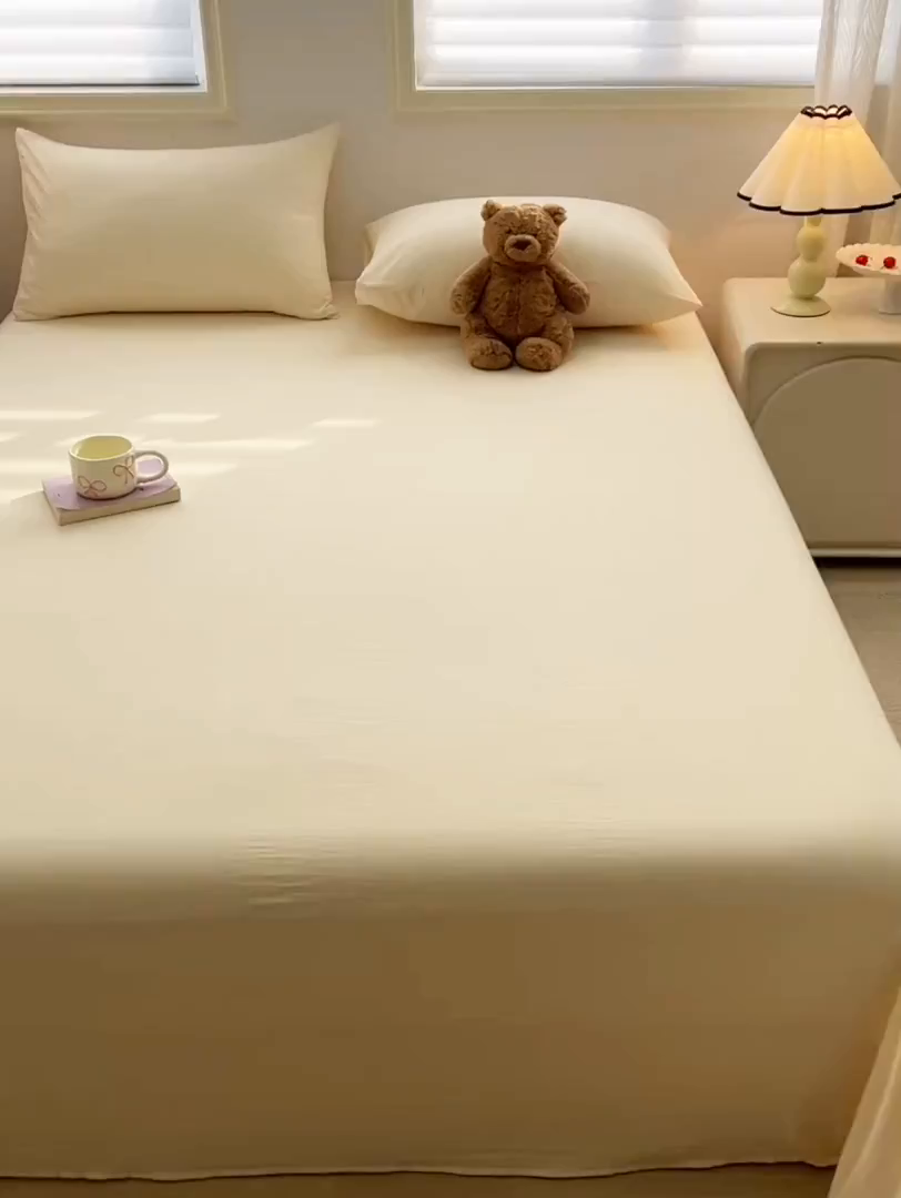 91家纺网 家纺一手货源 找家纺 温眠家纺 2025新款A类水洗棉色织单床单系列-叠拍 奶茶