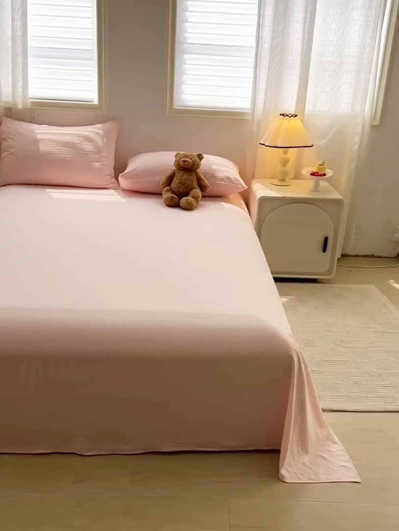 91家纺网 家纺一手货源 找家纺 温眠家纺 2025新款A类水洗棉色织单床单系列-叠拍 奶粉