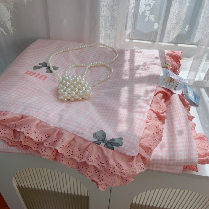 91家纺网 家纺一手货源 找家纺 暖居 2025新款法式韩系双面纯棉夏被约3.2斤空调被夏季薄被子可水洗跑量款 蝴蝶结 粉