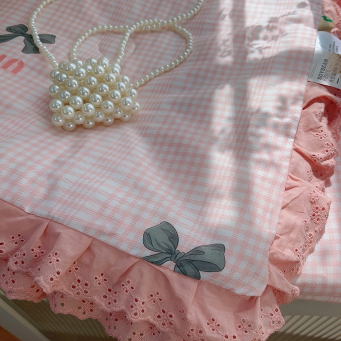 91家纺网 家纺一手货源 找家纺 暖居 2025新款法式韩系双面纯棉夏被约3.2斤空调被夏季薄被子可水洗跑量款 蝴蝶结 粉