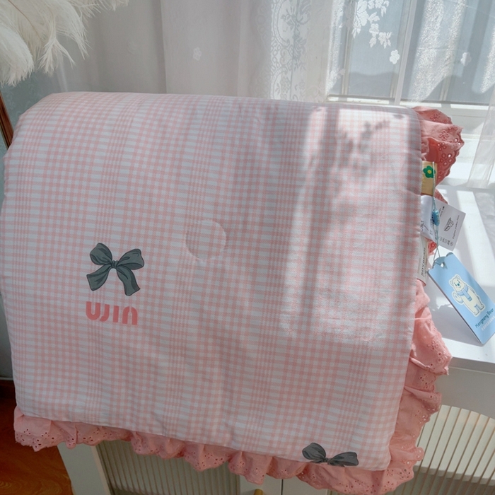 91家纺网 家纺一手货源 找家纺 暖居 2025新款法式韩系双面纯棉夏被约3.2斤空调被夏季薄被子可水洗跑量款 蝴蝶结 粉