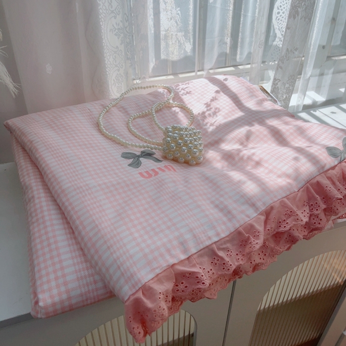 91家纺网 家纺一手货源 找家纺 暖居 2025新款法式韩系双面纯棉夏被约3.2斤空调被夏季薄被子可水洗跑量款 蝴蝶结 粉