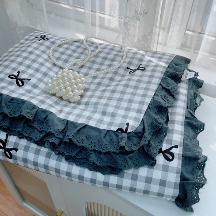 91家纺网 家纺一手货源 找家纺 暖居 2025新款法式韩系双面纯棉夏被约3.2斤空调被夏季薄被子可水洗跑量款 灰格蝴蝶结