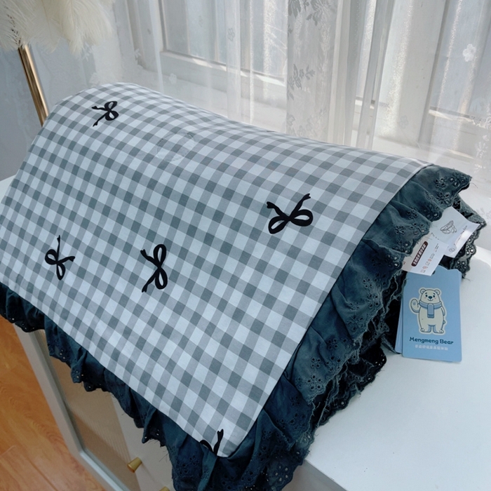 91家纺网 家纺一手货源 找家纺 暖居 2025新款法式韩系双面纯棉夏被约3.2斤空调被夏季薄被子可水洗跑量款 灰格蝴蝶结