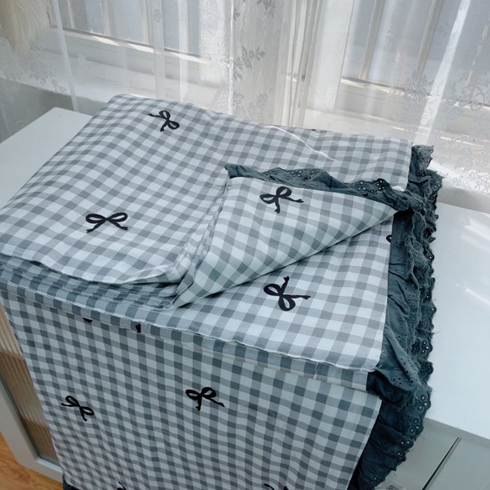 91家纺网 家纺一手货源 找家纺 暖居 2025新款法式韩系双面纯棉夏被约3.2斤空调被夏季薄被子可水洗跑量款 灰格蝴蝶结