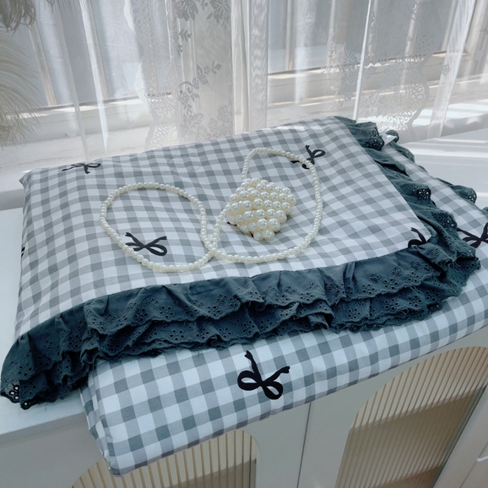 91家纺网 家纺一手货源 找家纺 暖居 2025新款法式韩系双面纯棉夏被约3.2斤空调被夏季薄被子可水洗跑量款 灰格蝴蝶结