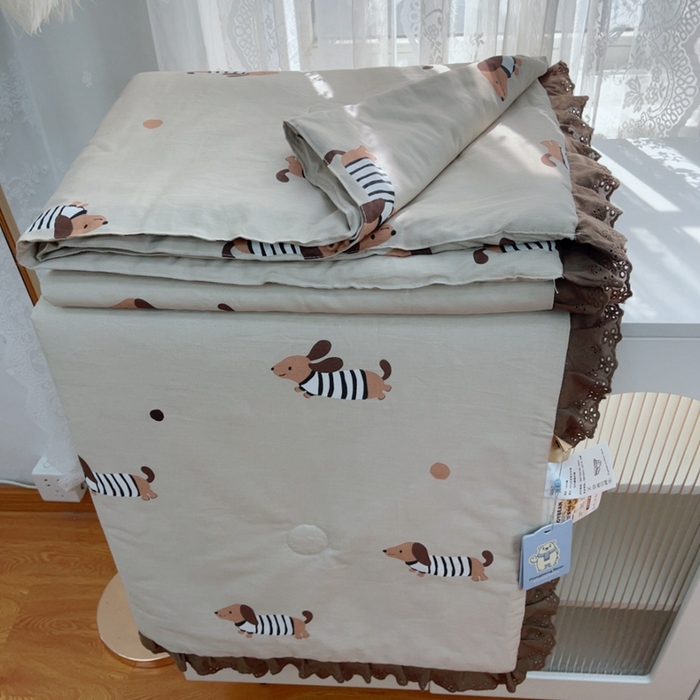 暖居 2025新款法式韩系双面纯棉夏被约3.2斤空调被夏季薄被子可水洗跑量款 拉拉狗