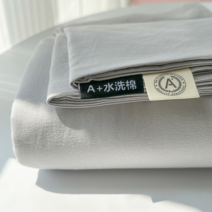 91家纺网 家纺一手货源 找家纺 温眠家纺 2025新款A类水洗棉色织单床单系列-叠拍 浅灰