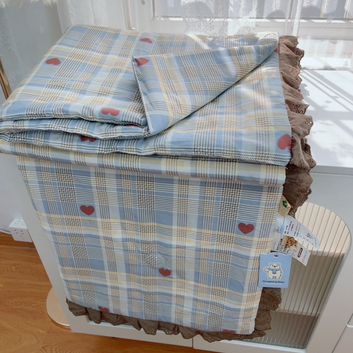 暖居 2025新款法式韩系双面纯棉夏被约3.2斤空调被夏季薄被子可水洗跑量款 莱恩蓝