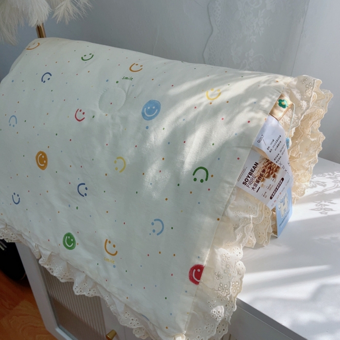 91家纺网 家纺一手货源 找家纺 暖居 2025新款法式韩系双面纯棉夏被约3.2斤空调被夏季薄被子可水洗跑量款 奶油笑脸