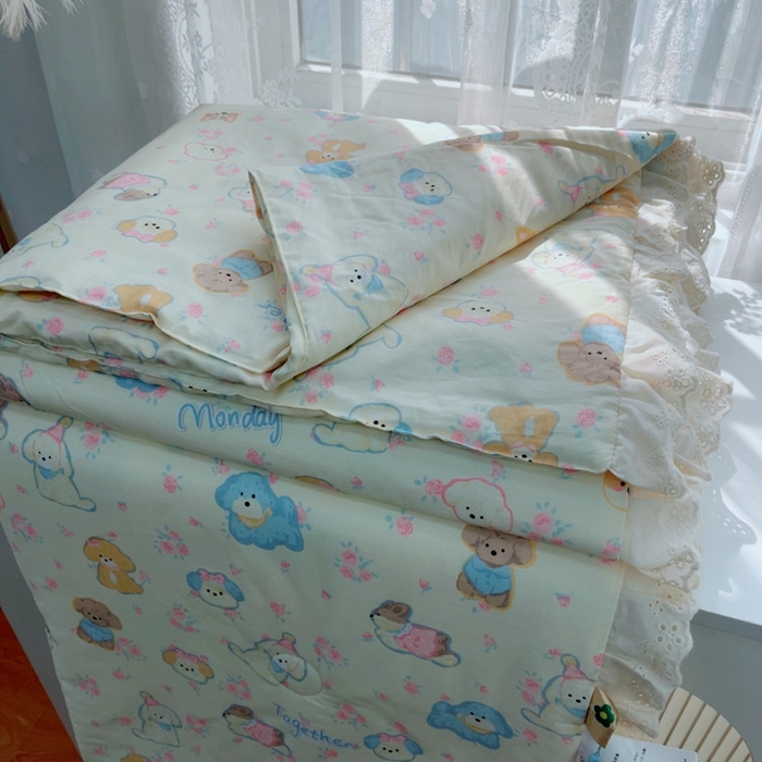 91家纺网 家纺一手货源 找家纺 暖居 2025新款法式韩系双面纯棉夏被约3.2斤空调被夏季薄被子可水洗跑量款 泡芙小狗