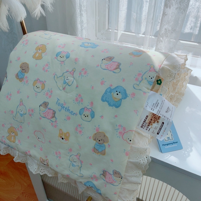 91家纺网 家纺一手货源 找家纺 暖居 2025新款法式韩系双面纯棉夏被约3.2斤空调被夏季薄被子可水洗跑量款 泡芙小狗