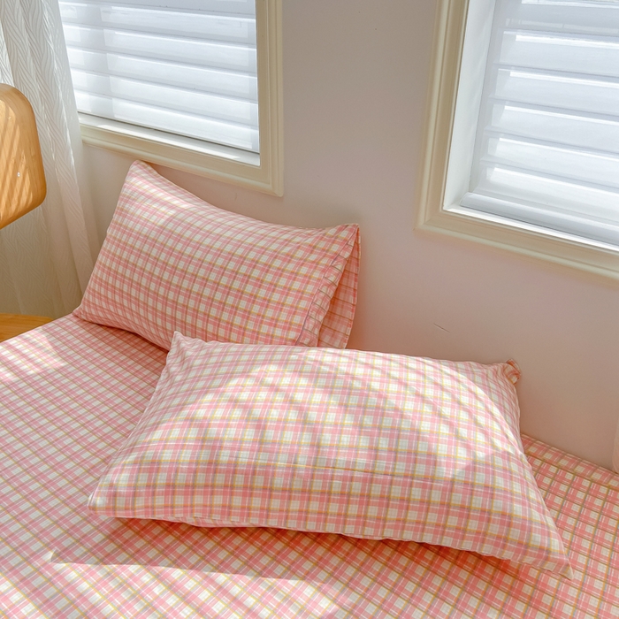 温眠家纺 2025新款A类水洗棉色织单床单系列-单枕套 典雅格-粉