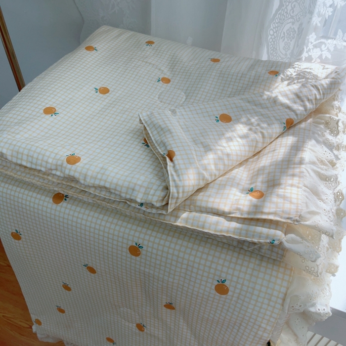 91家纺网 家纺一手货源 找家纺 暖居 2025新款法式韩系双面纯棉夏被约3.2斤空调被夏季薄被子可水洗跑量款 小甜橘