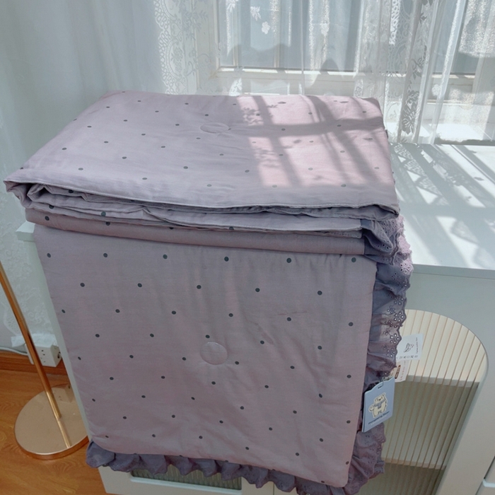 暖居 2025新款法式韩系双面纯棉夏被约3.2斤空调被夏季薄被子可水洗跑量款 芋泥波波 紫