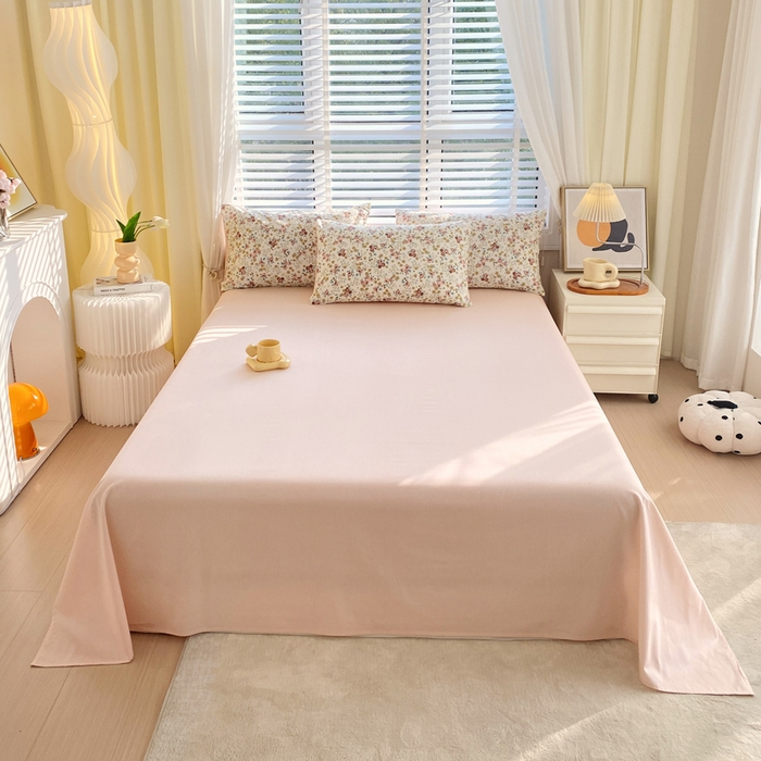 91家纺网 家纺一手货源 找家纺 洺兰2025年13070全棉喷气印花纯棉床单小清新花卉北欧风单床单